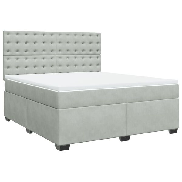 vidaXL Κρεβάτι Boxspring με Στρώμα Ανοιχτό Γκρι 180x200 εκ. Βελούδινο