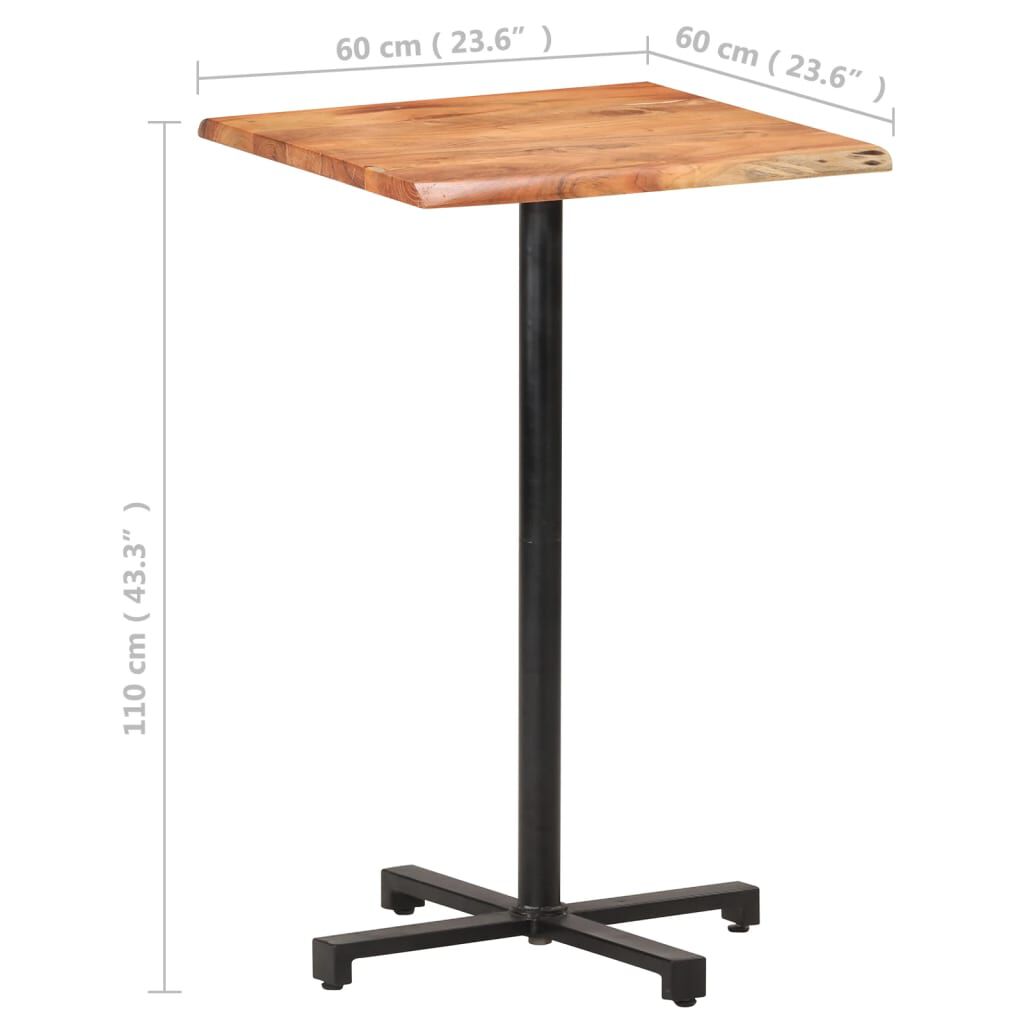 vidaXL Τραπέζι Μπαρ Live Edge 60 x 60 x 110 εκ. από Μασίφ Ξύλο Ακακίας
