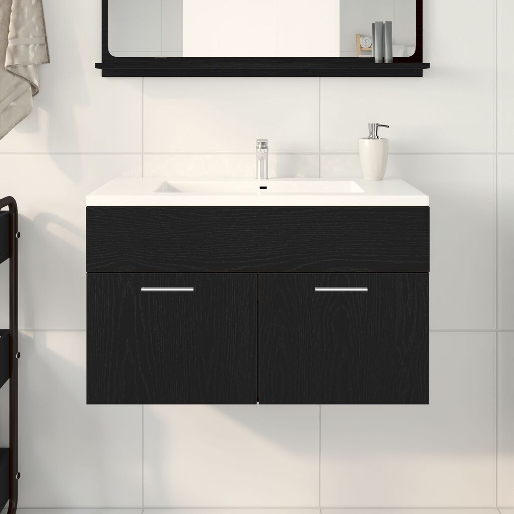Ντουλάπι μπάνιου vidaXL Μαύρη Δρύς 80x38,5x46 εκ, Επεξεργασμένο Ξύλο