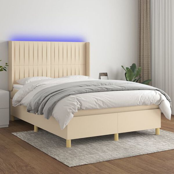 vidaXL &Kappa;&rho;&epsilon;&beta;ά&tau;&iota; Boxspring &mu;&epsilon; &Sigma;&tau;&rho;ώ&mu;&alpha; & LED &Kappa;&rho;&epsilon;&mu; 140x190 &epsilon;&kappa;. &Upsilon;&phi;&alpha;&sigma;&mu;ά&tau;&iota;&nu;&omicron;