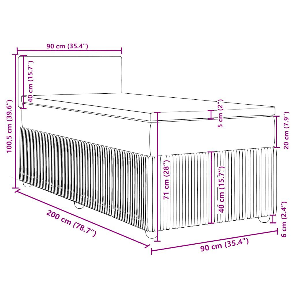 vidaXL Κρεβάτι Boxspring με Στρώμα Μαύρο 90x200 εκ. Υφασμάτινο