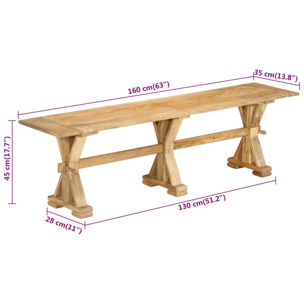 vidaXL Πάγκος 160 x 35 x 45 εκ. από Μασίφ Ξύλο Μάνγκο