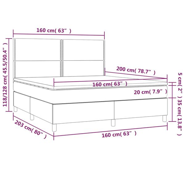 vidaXL Κρεβάτι Boxspring με Στρώμα & LED Σκ. Πράσινο 160x200εκ Βελούδο