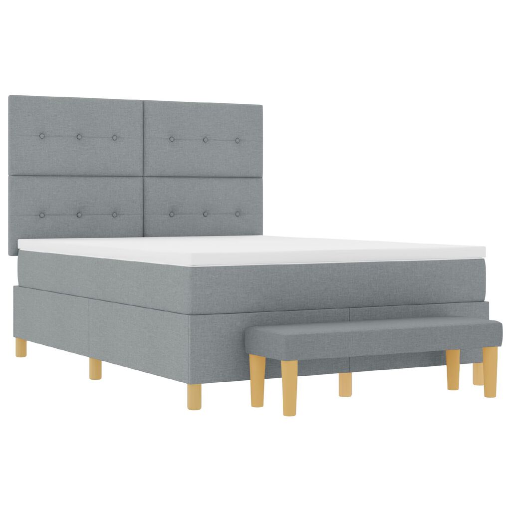 Κρεβάτι Box Spring με στρώμα και πάγκο vidaXL Ανοιχτό Γκρι 140x190 εκ Υφάσμα
