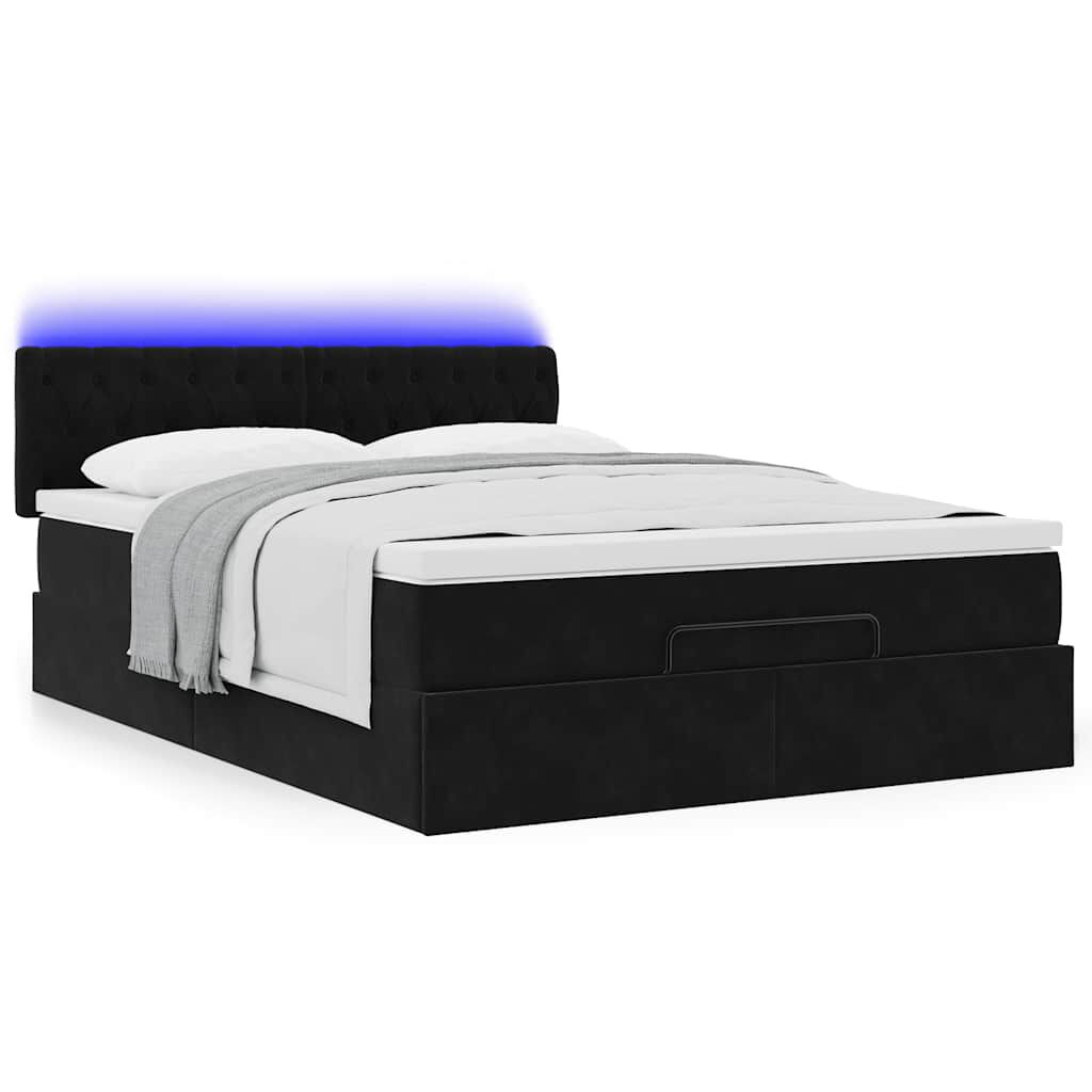 vidaXL Οθωμανικό κρεβάτι με στρώμα & LEDs Μαύρο 140x190cm Velvet