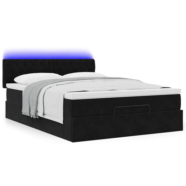 vidaXL Οθωμανικό κρεβάτι με στρώμα & LEDs Μαύρο 140x190cm Velvet