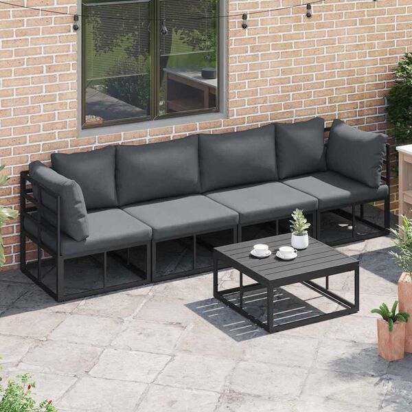 vidaXL Σετ Καναπέ Κήπου με μαξιλάρι 5 pcs Μαύρο Αλουμίνιο