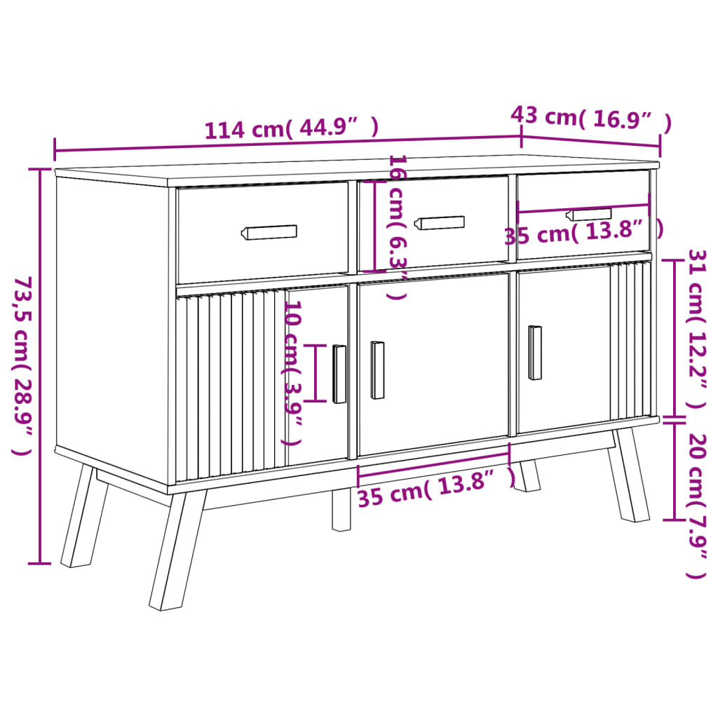 vidaXL Μπουφές OLDEN Καφέ 114 x 43 x 73,5 εκ. από Μασίφ Ξύλο Πεύκου