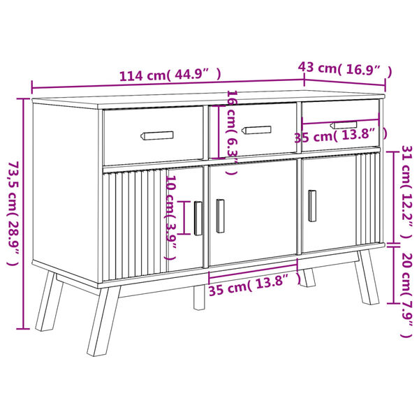 vidaXL Μπουφές OLDEN Καφέ 114 x 43 x 73,5 εκ. από Μασίφ Ξύλο Πεύκου