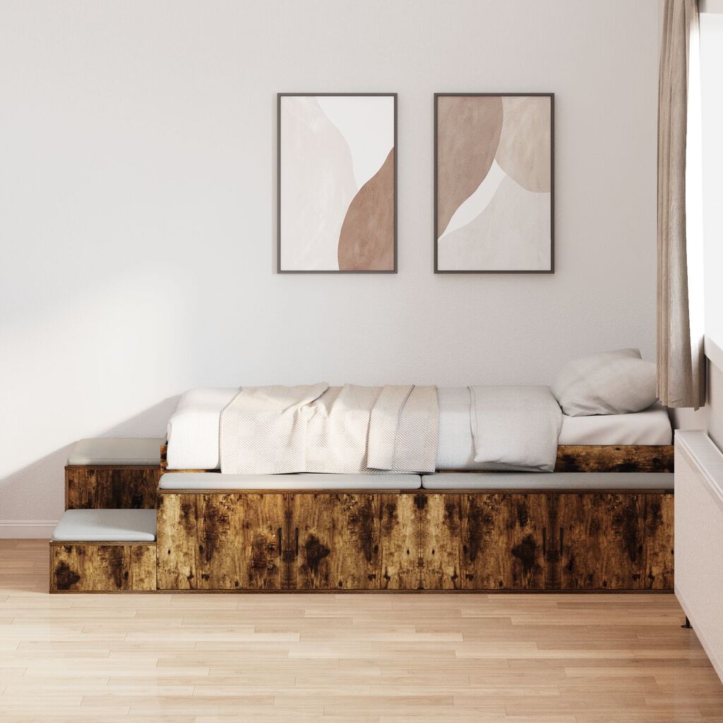 vidaXL Κρεβάτι αποθήκευσης Καπνιστή Δρυς 80x200 cm