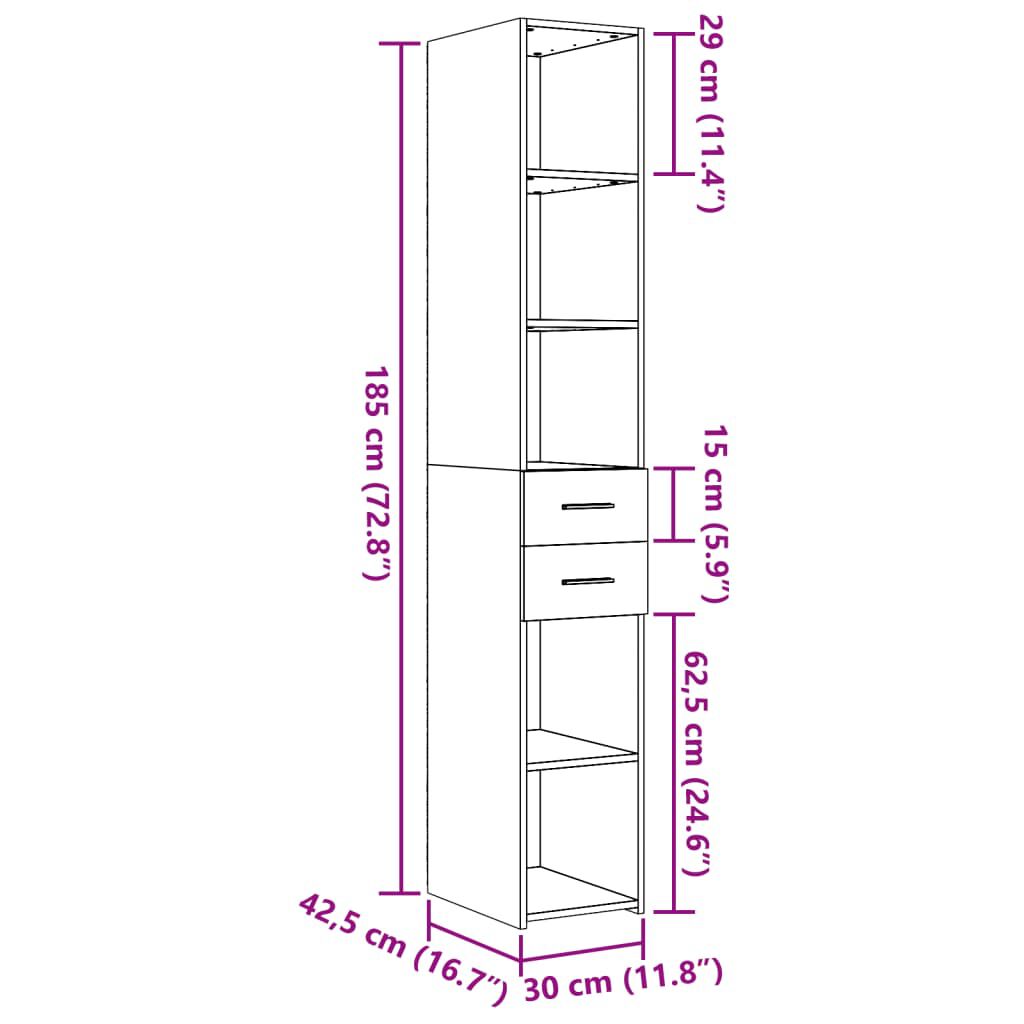 vidaXL Ντουλάπι Γκρι Sonoma 30x42,5x185 εκ. από Επεξεργασμένο Ξύλο