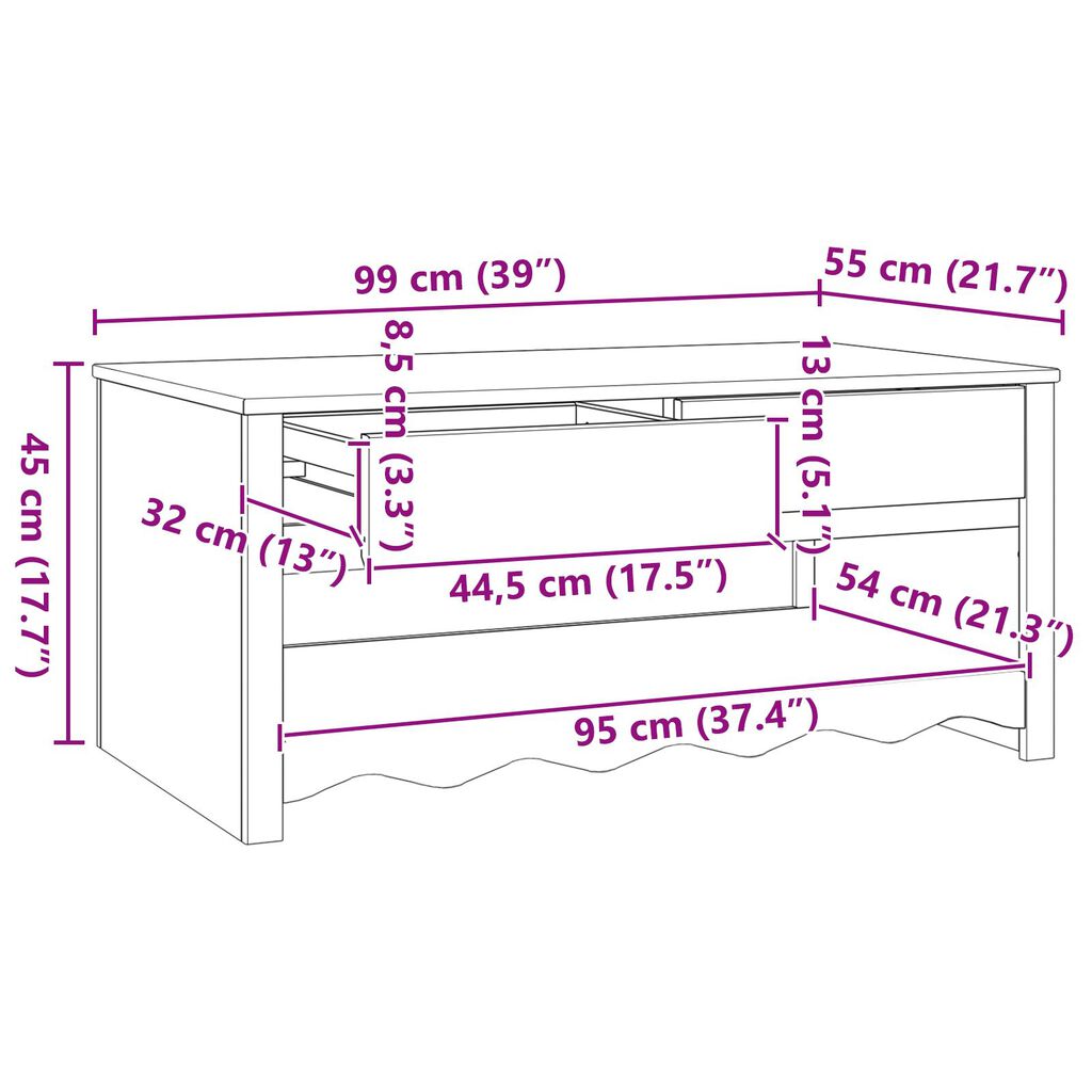 vidaXL Τραπεζάκι σαλονιού Λευκό 99 x 55 x 45 εκ. Μασίφ ξύλο πεύκου
