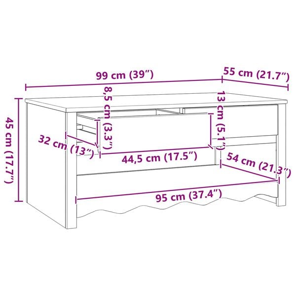 vidaXL Τραπεζάκι σαλονιού Λευκό 99 x 55 x 45 εκ. Μασίφ ξύλο πεύκου