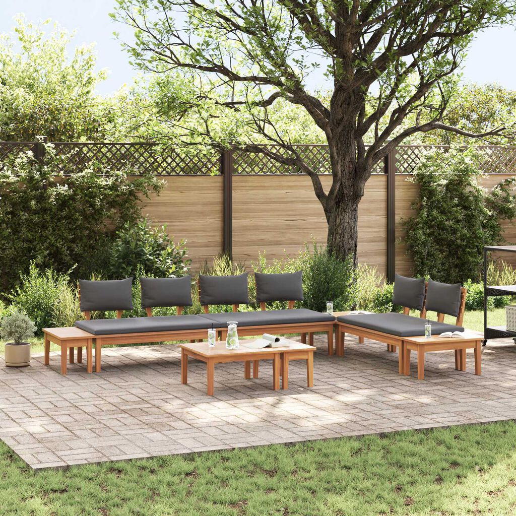 vidaXL Σετ Παγκάκι Κήπου 5 pcs Καφέ, Γκρί Πολυ rattan, βαμμένο ατσάλι