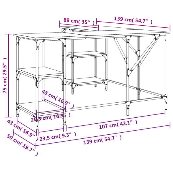 vidaXL Γραφείο Καπνιστή Δρυς 139 x 139 x 75 εκ. από Επεξεργασμένο Ξύλο