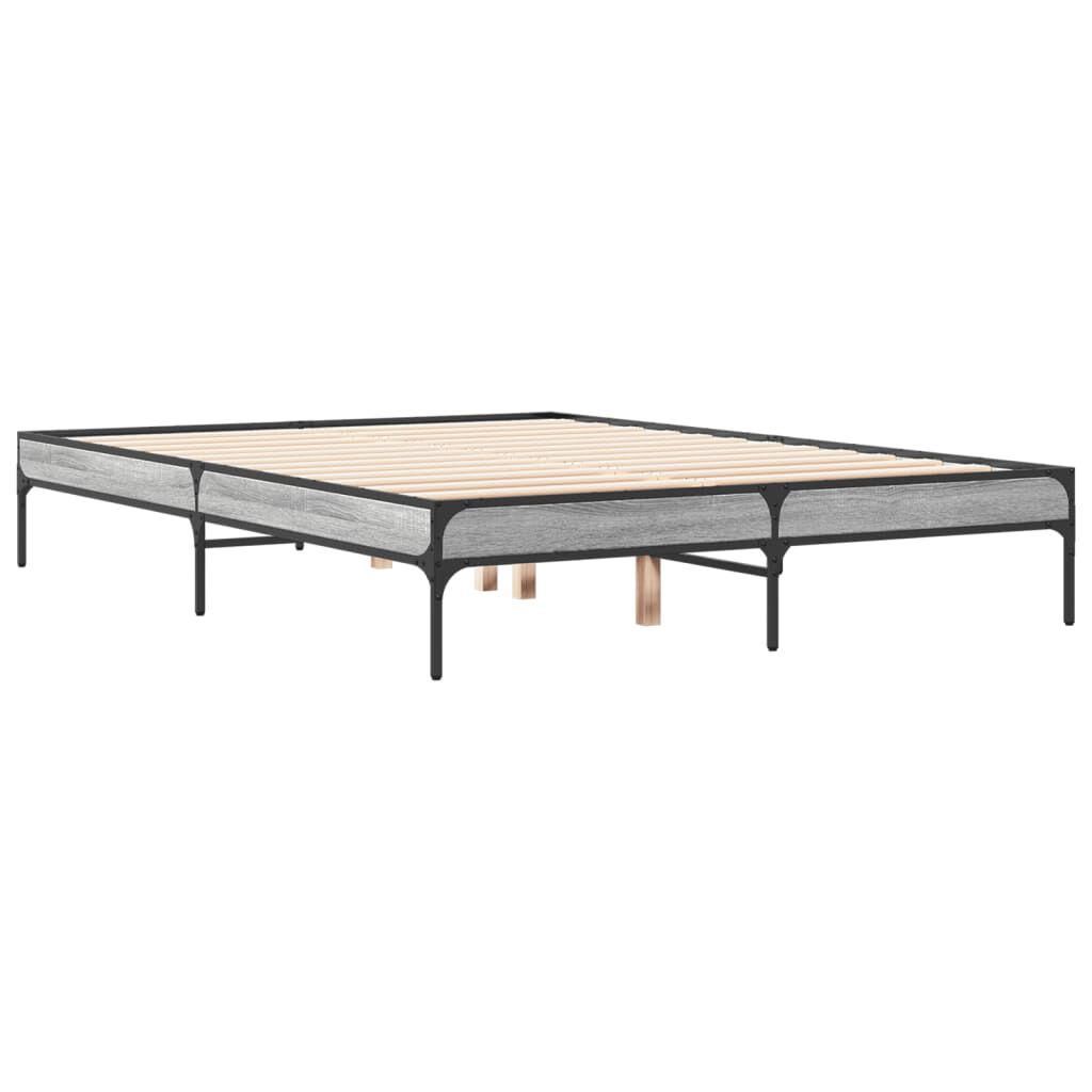 vidaXL Πλαίσιο Κρεβατιού Γκρι Sonoma 135x190 εκ. Επεξ. Ξύλο & Μέταλλο