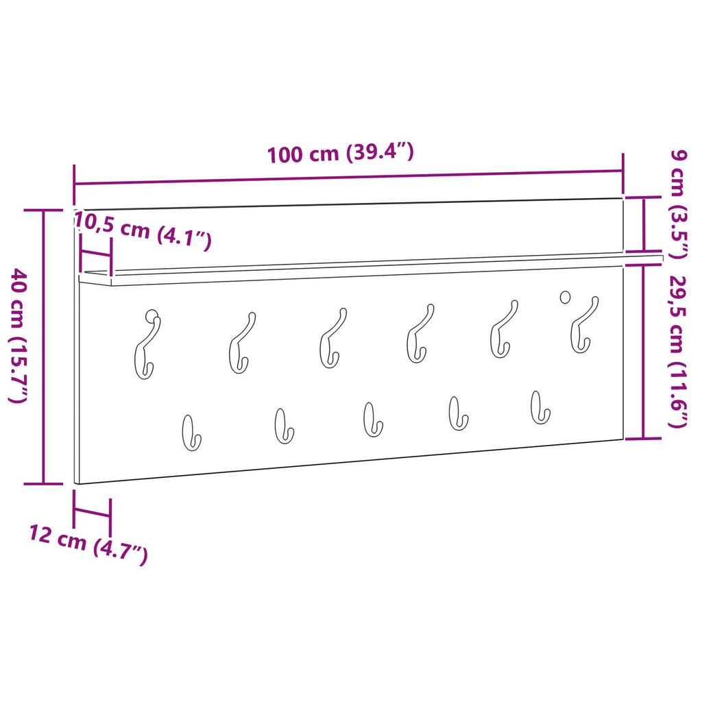 vidaXL Τοίχου Κρεμάστρα Παλιό ξύλο 100 x 40 x 12 εκ Επεξεργασμένο ξύλο