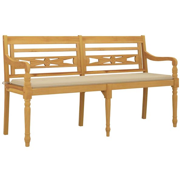 vidaXL Παγκάκι Batavia 150 εκ. από Μασίφ Ξύλο Teak με Μπεζ Μαξιλάρι