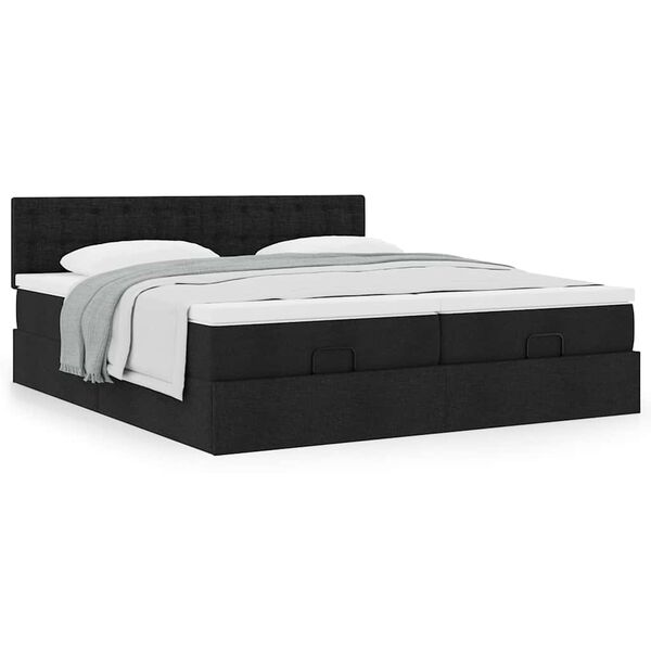 vidaXL Οθωμανικό κρεβάτι με στρώματα Μαύρο 180x200cm Ύφασμα