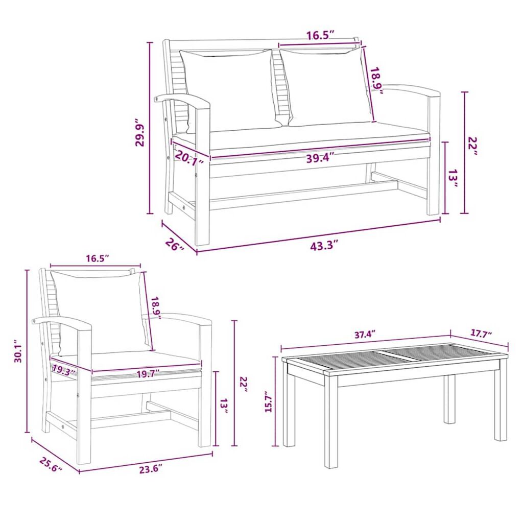 Σετ Καναπέ Κήπου 4 pcs Φυσικό Μασίφ ξύλο teak
