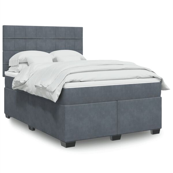 vidaXL Κρεβάτι Boxspring με Στρώμα Σκούρο Γκρι 140x200 εκ. Βελούδινο