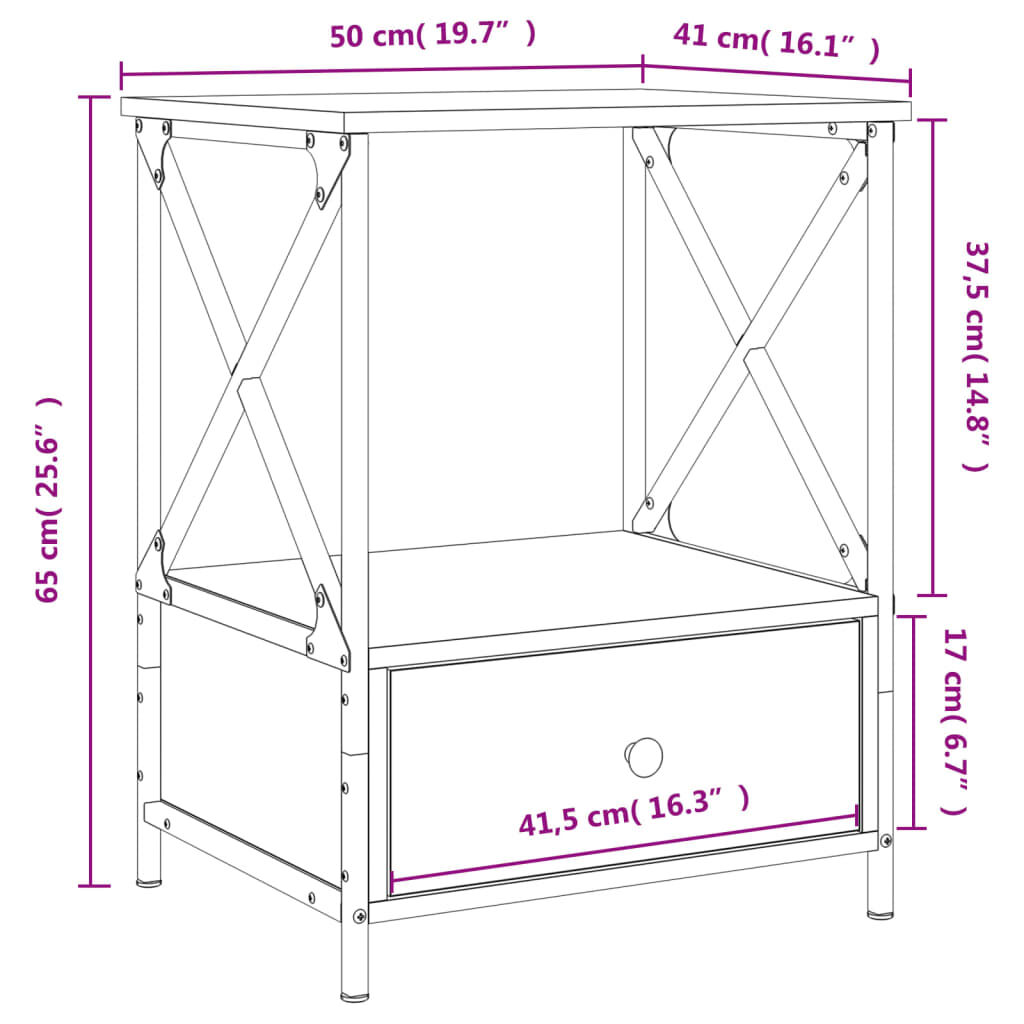 vidaXL Κομοδίνο Γκρι Sonoma 50 x 41 x 65 εκ. από Επεξεργασμένο Ξύλο