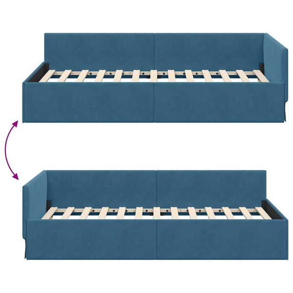 vidaXL Κρεβάτι Γωνίας Μπλε 100 x 200 cm Βελούδο και Εργοστασιακό ξύλο