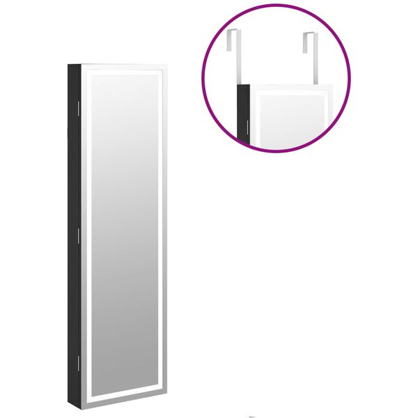 vidaXL Έπιπλο Κοσμημάτων με Καθρέφτη/LED Φώτα Επιτοίχιο Μαύρο