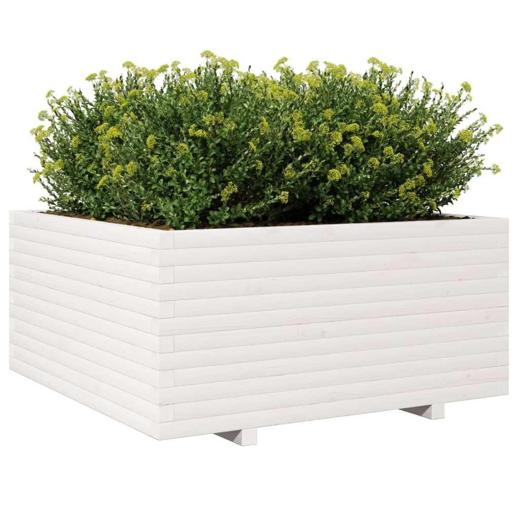 vidaXL Ζαρντινιέρα Κήπου Λευκή 100x100x49,5 εκ. από Μασίφ Ξύλο Πεύκου