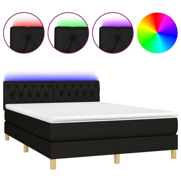 vidaXL &Kappa;&rho;&epsilon;&beta;ά&tau;&iota; Boxspring &mu;&epsilon; &Sigma;&tau;&rho;ώ&mu;&alpha; & LED &Mu;&alpha;ύ&rho;&omicron; 140x190 &epsilon;&kappa;. &Upsilon;&phi;&alpha;&sigma;&mu;ά&tau;&iota;&nu;&omicron;