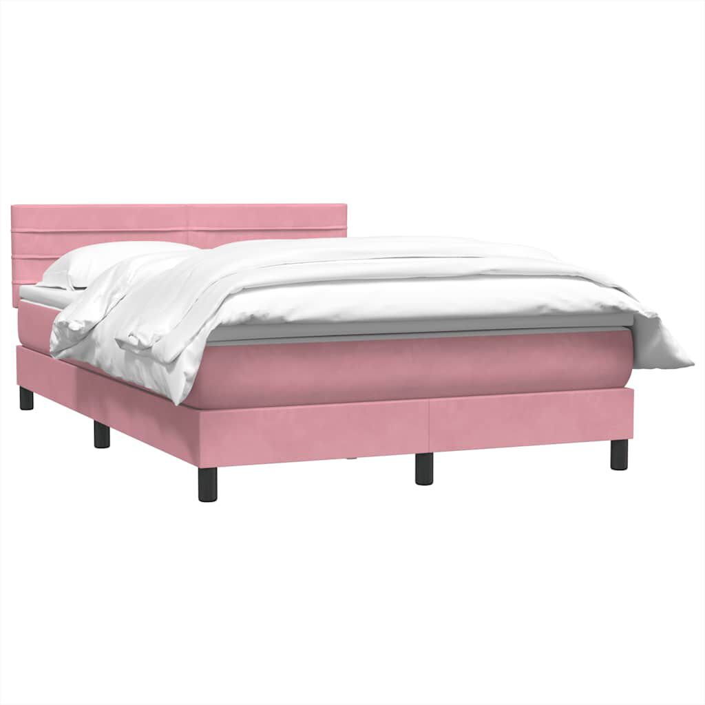 vidaXL Box Spring κρεβάτι με στρώμα ροζ 140x220 cm Βελούδινο