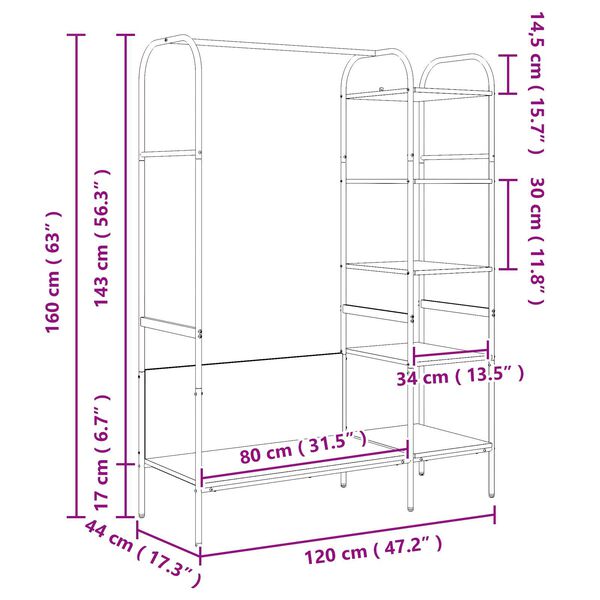 vidaXL Ράφι Ρούχων με ράφι Καφέ 120 x 44 x 160 εκ Επεξεργασμένο ξύλο