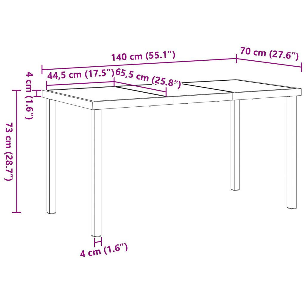 vidaXL Τραπέζι Κήπου Μαύρο 140x80x73 εκ Γυαλί Σαπιστής