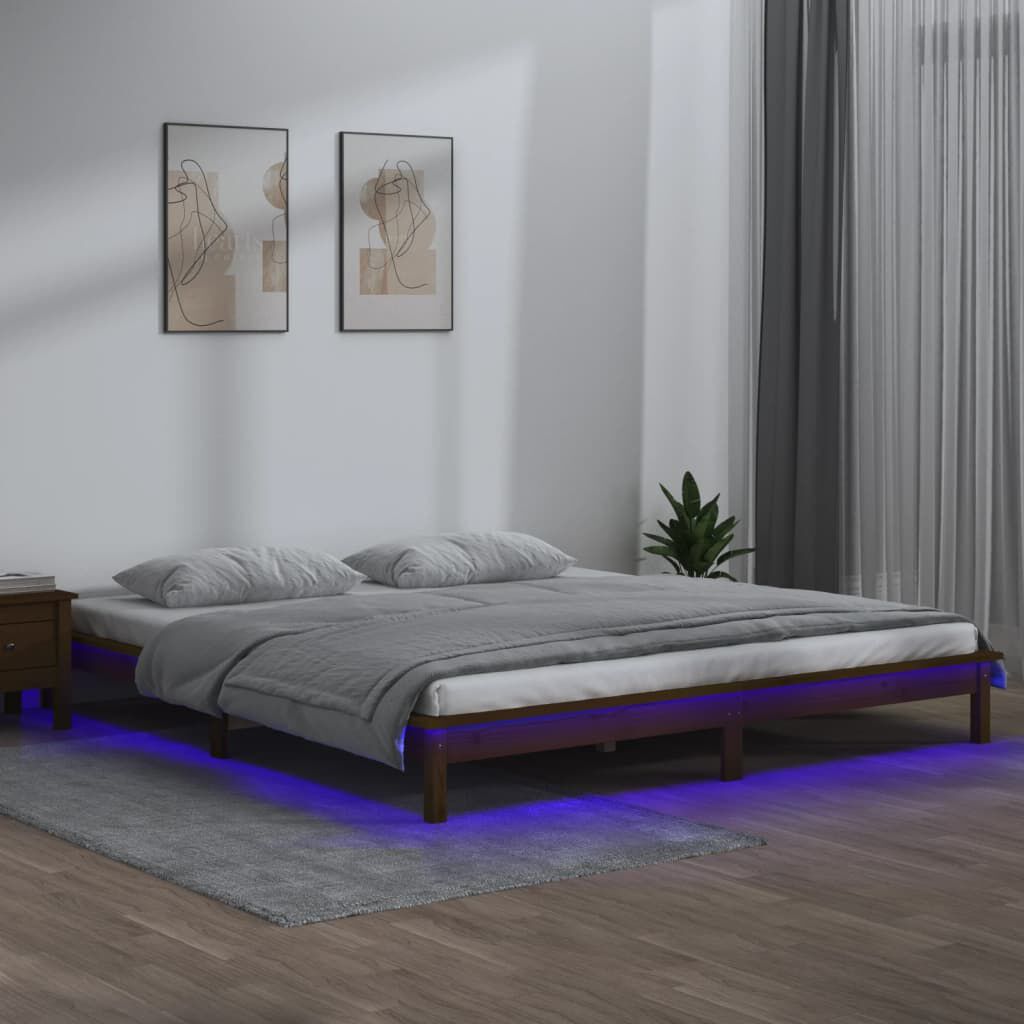 vidaXL Πλαίσιο Κρεβατιού με LED Μελί 140 x 190 εκ. από Μασίφ Ξύλο