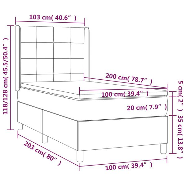 vidaXL Κρεβάτι Boxspring με Στρώμα & LED Μαύρο 100x200 εκ. Βελούδινο
