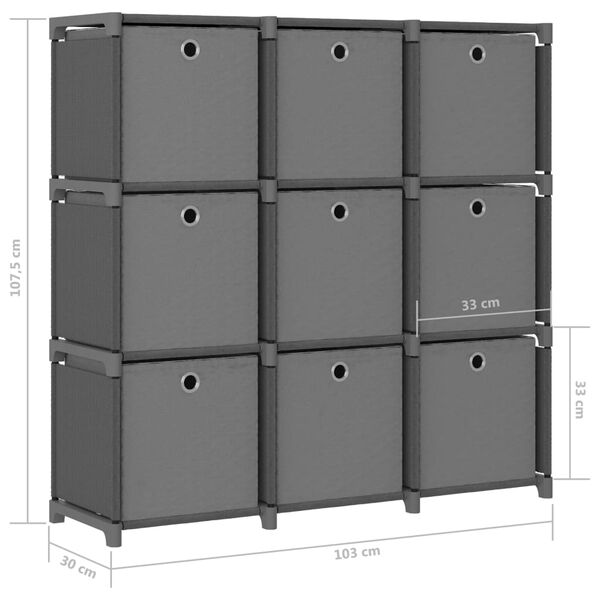 vidaXL Ραφιέρα με 9 Κύβους & Κουτιά Γκρι 103x30x107,5 εκ. Υφασμάτινη