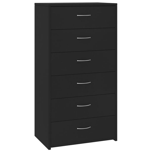vidaXL Συρταριέρα με 6 Συρτάρια Μαύρη 50 x 34 x 96 εκ. από Επεξ. Ξύλο