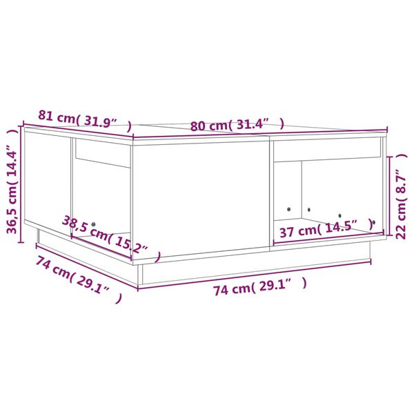 vidaXL Τραπεζάκι Σαλονιού Καφέ Μελί 80x81x36,5 εκ. Μασίφ Ξύλο Πεύκου