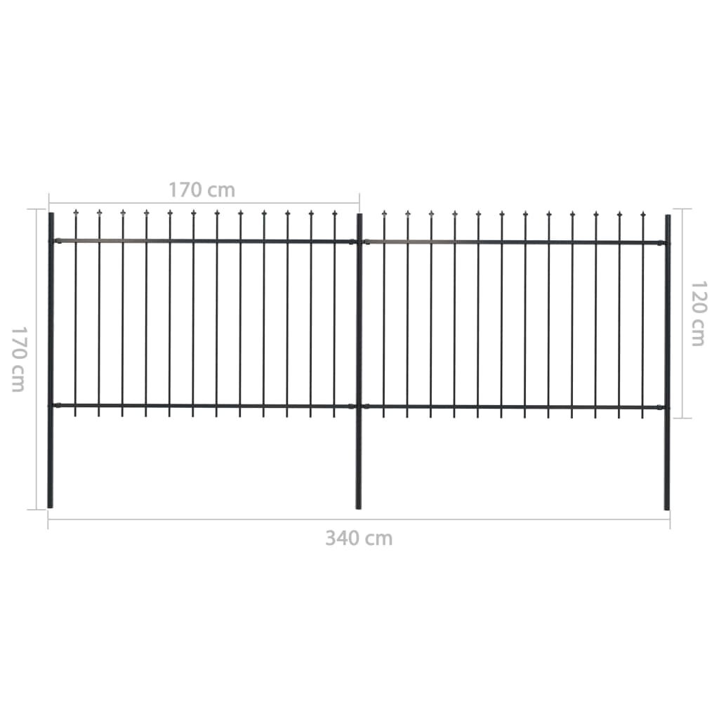vidaXL Κάγκελα Περίφραξης με Λόγχες Μαύρα 3,4 x 1,2 μ. από Χάλυβα