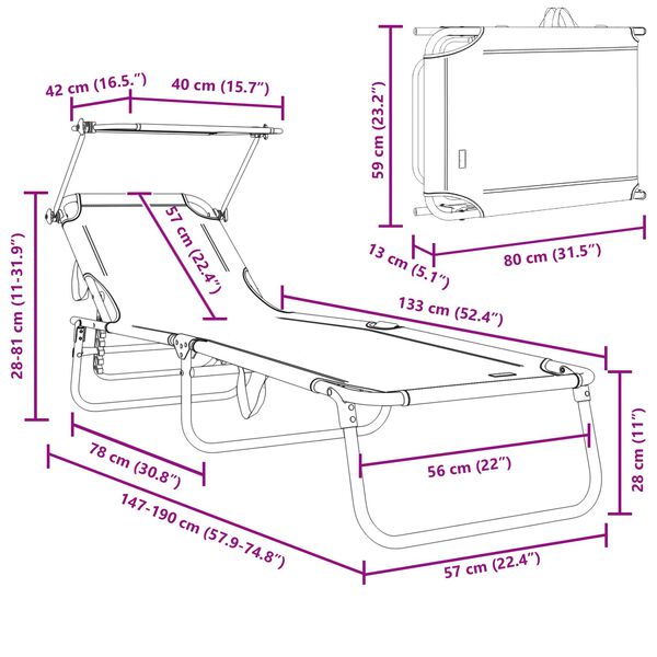 vidaXL Πτυσσόμενη ξαπλώστρα 2 pcs Μπλε 56 x 190 x 81εκ ύφασμα