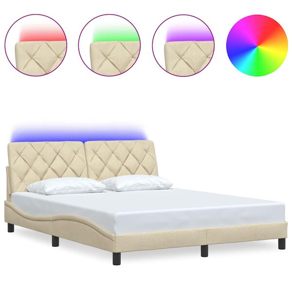 vidaXL Πλαίσιο κρεβατιού με LED χωρίς στρώμα Κρέμα 160x200 cm Ύφασμα