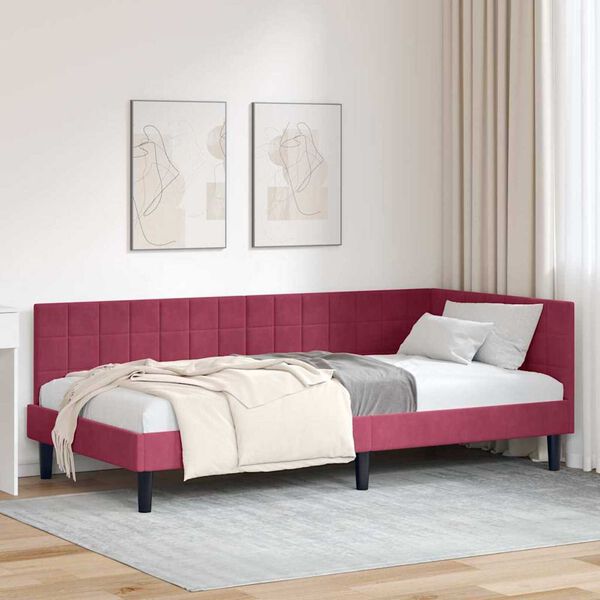 vidaXL Κρεβάτι Γωνίας με κεφαλάρι Μπορντό 90 x 190 cm Βελούδο