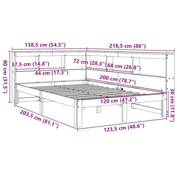vidaXL Κρεβάτι Βιβλιοθήκη Χωρίς Στρώμα 120x200 εκ Μασίφ Ξύλο Πεύκο