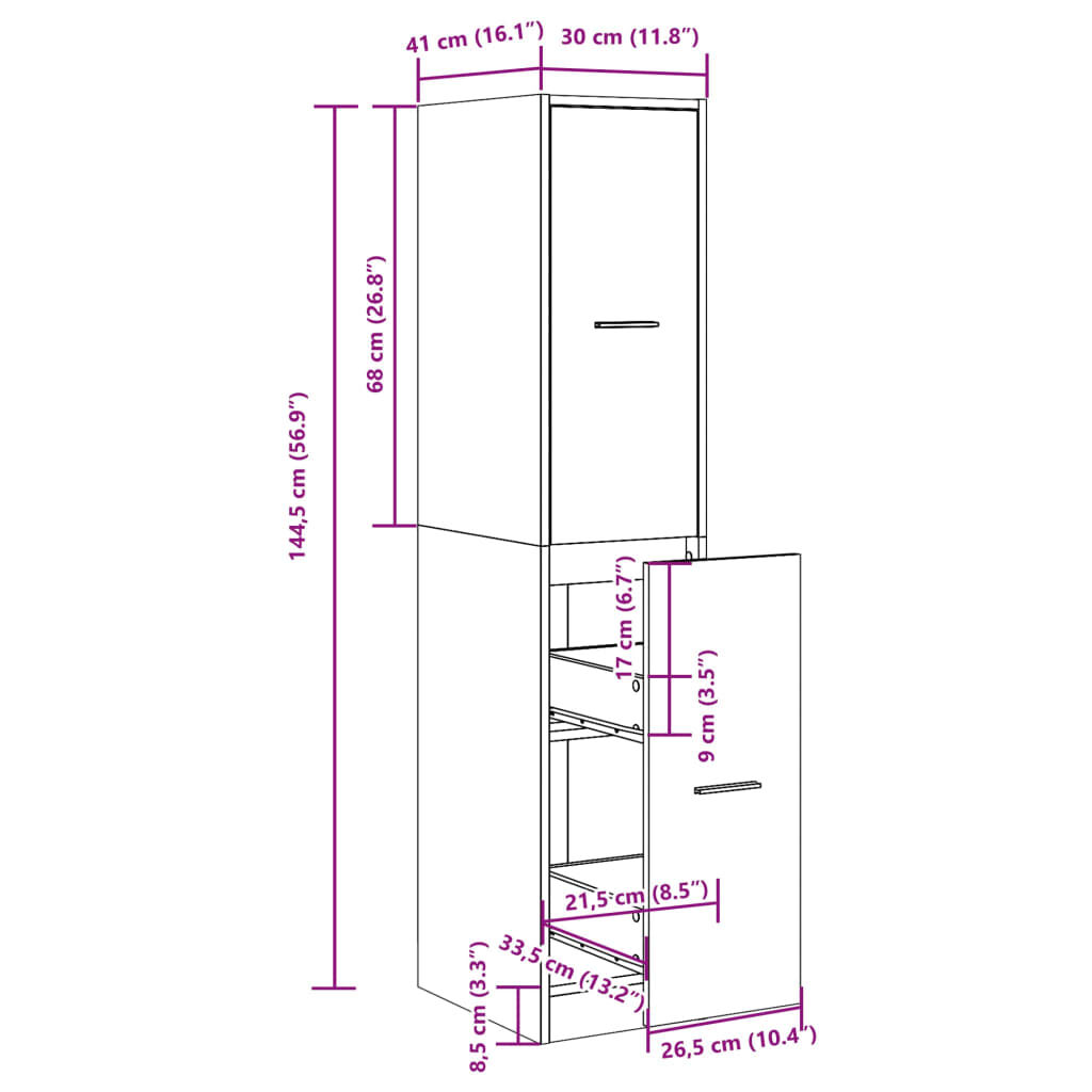 vidaXL Συρταριέρα Γενικής Χρήσης Λευκή 30 x 41 x 144,5 εκ. Επεξ. Ξύλο