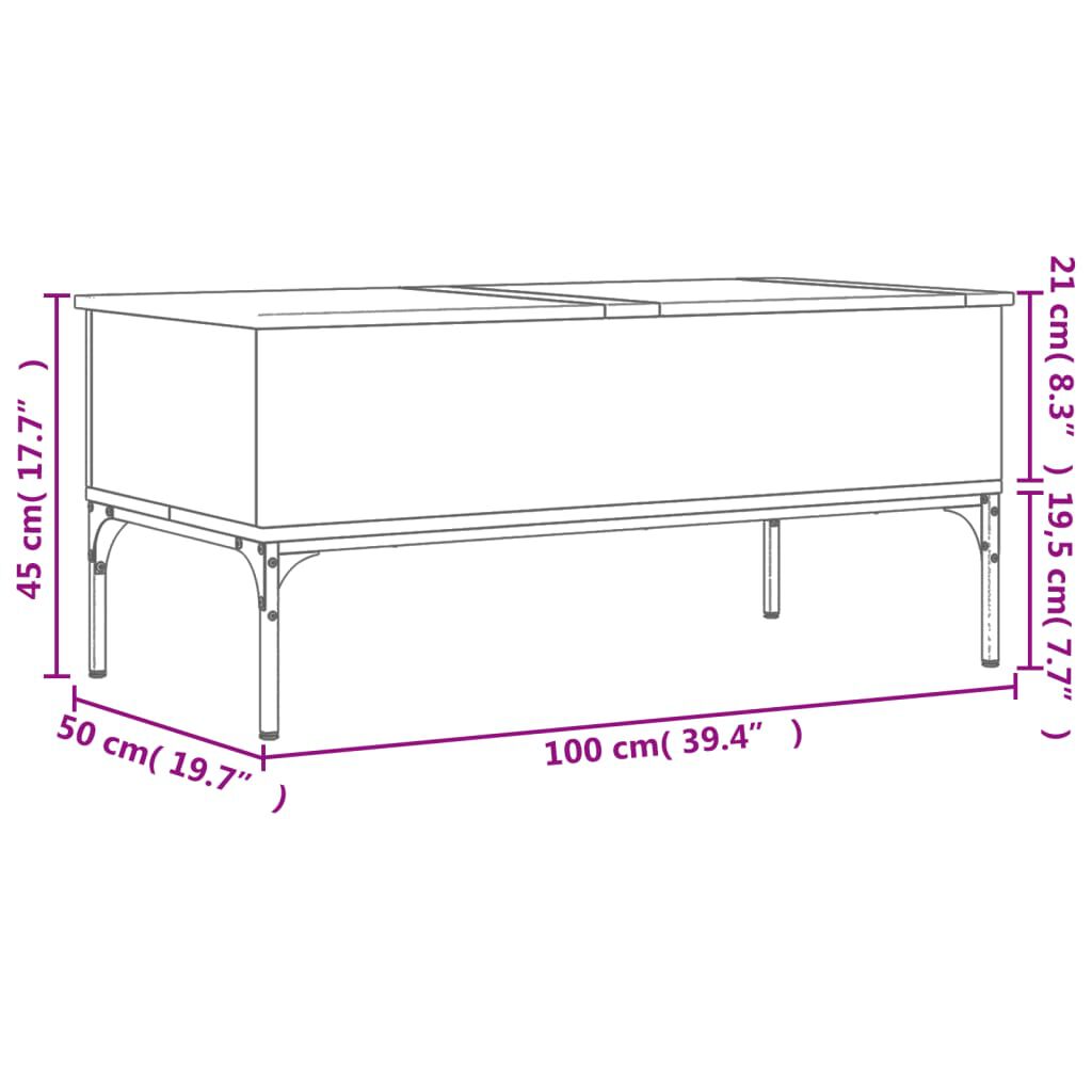 vidaXL Τραπεζάκι Σαλονιού Μαύρο 100x50x45 εκ. Επεξ. Ξύλο & Μέταλλο