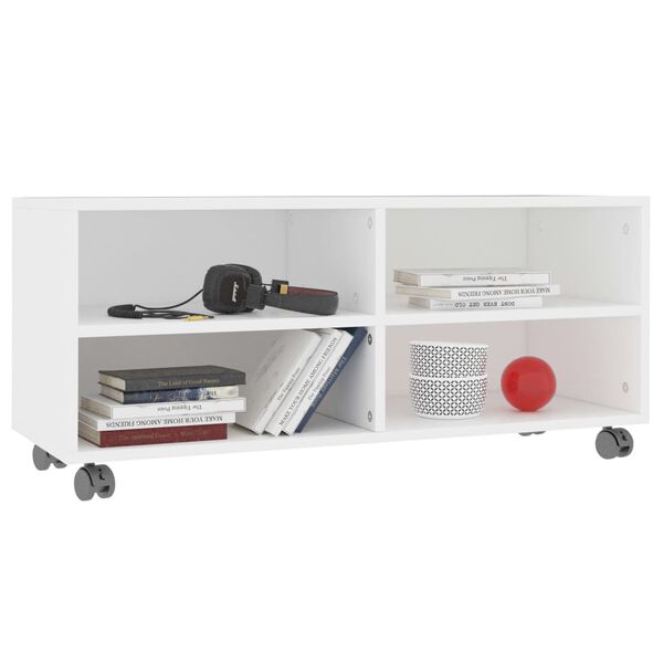 vidaXL Έπιπλο Τηλεόρασης με Ρόδες Λευκό 90x35x35 εκ. από Επεξ. Ξύλο