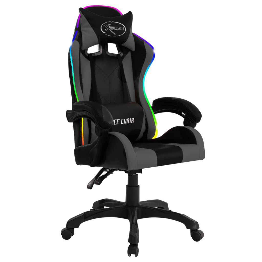 vidaXL Καρέκλα Racing με Φωτισμό RGB LED Γκρι/Μαύρο Συνθετικό Δέρμα