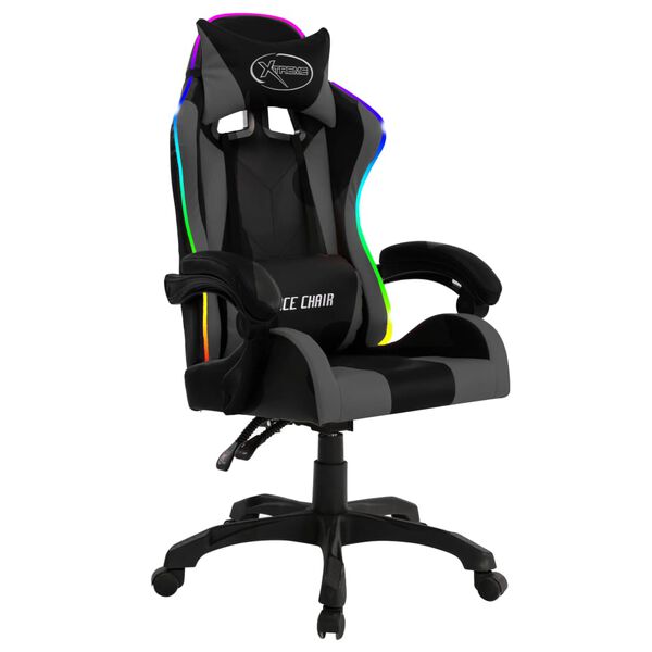 vidaXL Καρέκλα Racing με Φωτισμό RGB LED Γκρι/Μαύρο Συνθετικό Δέρμα
