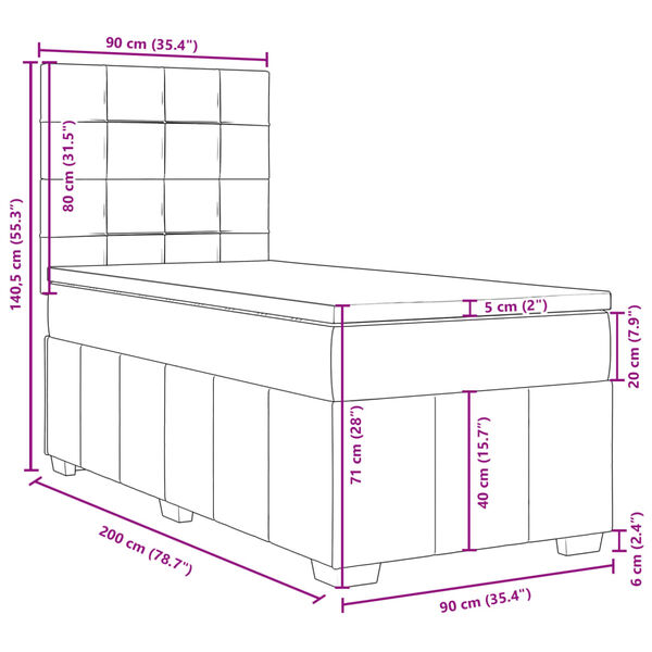 vidaXL Κρεβάτι Boxspring με Στρώμα Ανοιχτό Γκρι 90x200 εκ. Υφασμάτινο