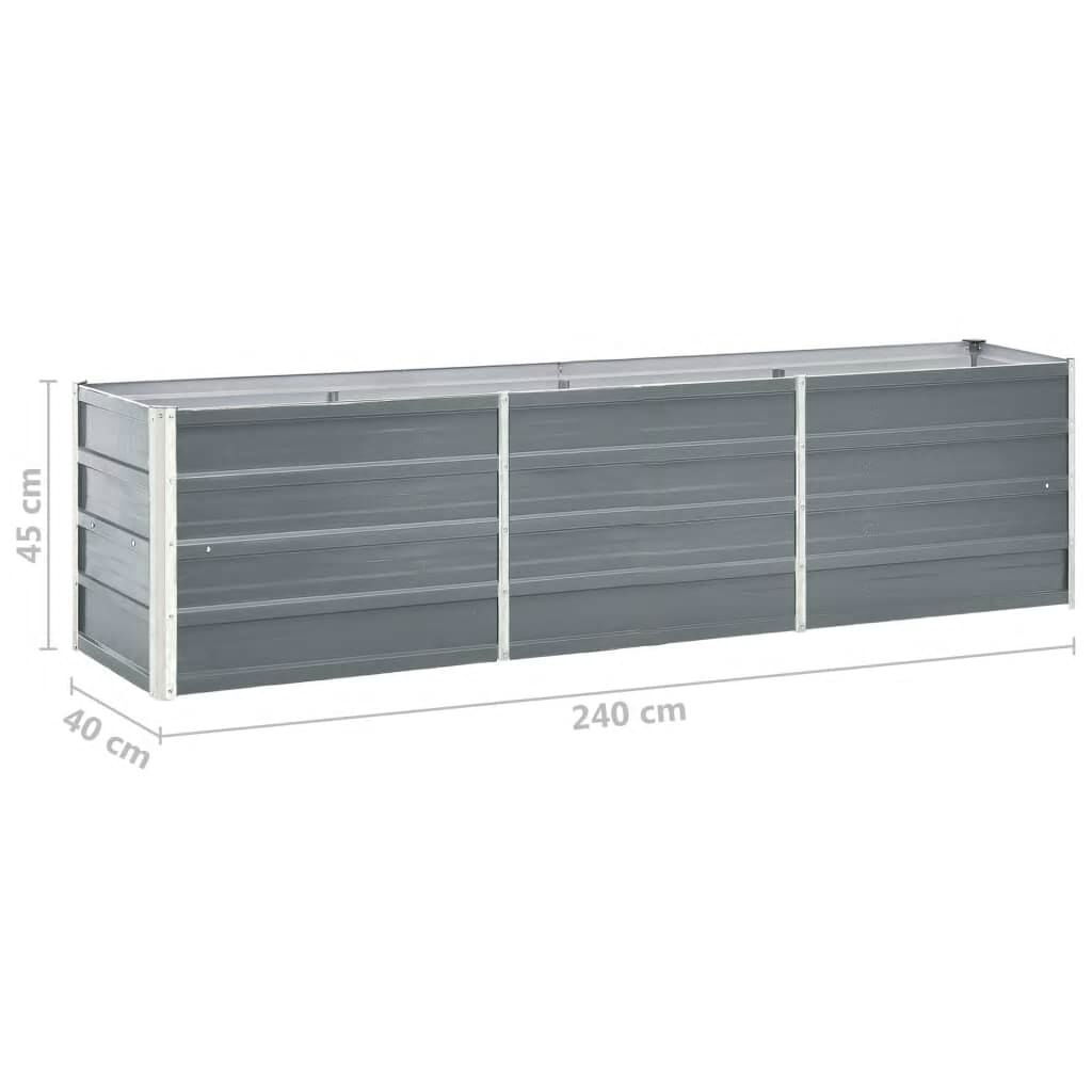 vidaXL Ζαρντινιέρα Υπερυψωμένη Γκρι 240x40x45 εκ. Γαλβανισμ. Χάλυβας